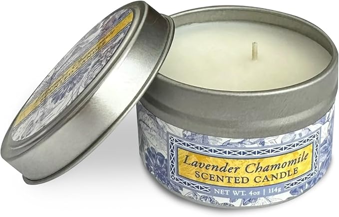 Greenwich Bay Hand-Poured Scented Candle in Decorative Tin – 4 oz/114 g Travel Candle with Lead-Free Wick, Vegetable Wax, Long-Burning Aromatherapy Gift, Single Wick – Made in USA (Lavender)