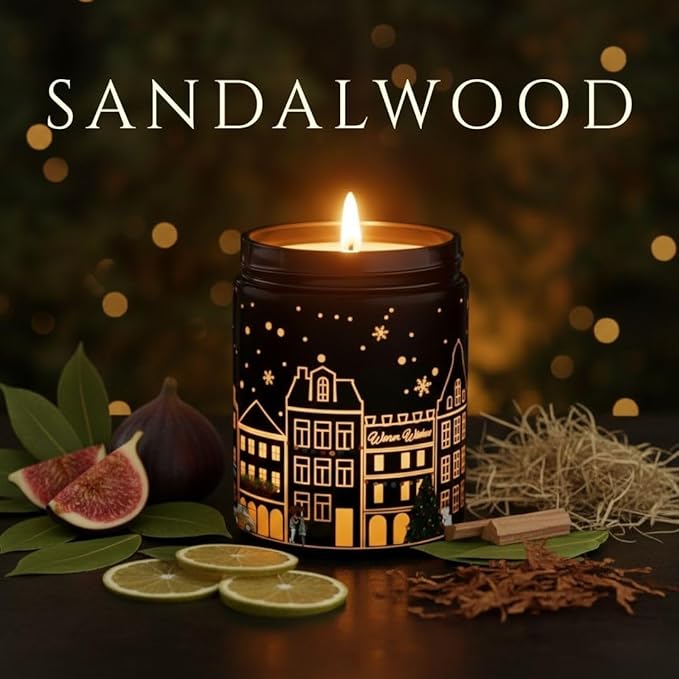 Sandalwood Scented Candle – Dual Light Glow Jar Candle (Real Flame + Heat Activated LED), Soy Wax Blend Aromatherapy Candle, 40-Hour Burn, Decorative Candle for Bedroom, Bathroom & Home Gift, 7oz