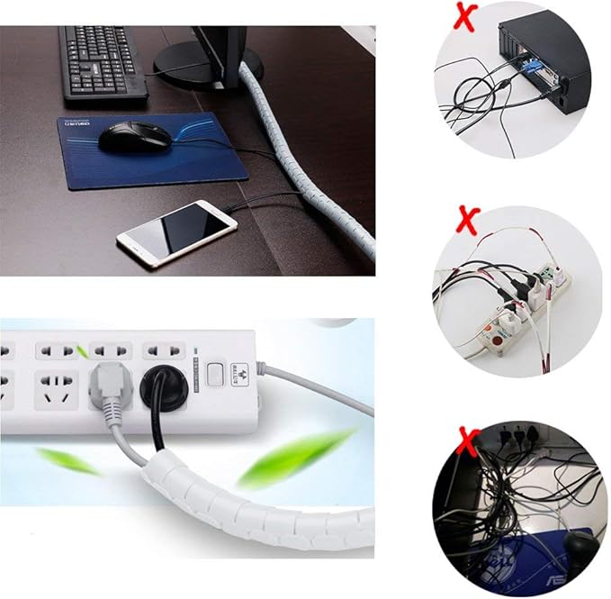 White Cable Management Sleeve Tubes, Power Cord Organizer Protectors for Pets, 2 PCS VIWIEU Cable Bundler with Electrical Cable Clips and Zip Ties, Computer Under Desk Wire Holder Solutions