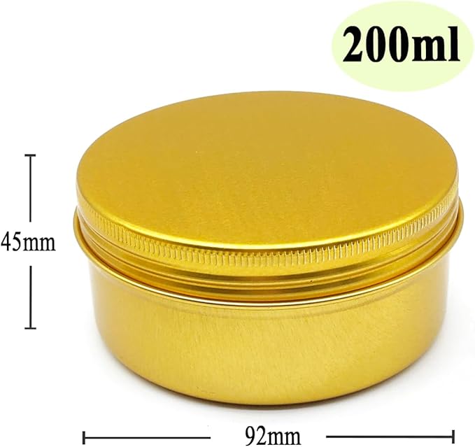 200ml Aluminum Tin Jar, Refillable Makeup Container 200g Gold Screw-up Lid Small Round Cans 7oz for Cosmetics, Lip Balm, Cream, Toner, Eyeshadow, Candle, Tea, Beads, Nails, 4 Pack Travel Tins