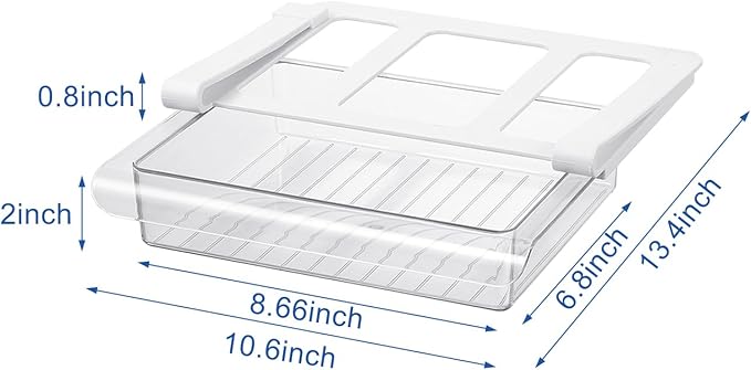 Pull-Out Fridge Drawer Organizer - Under Shelf Storage Bins for Cheese Slices, Deli Meat & Small Items - Space Saving Refrigerator Organizer (2" Height x 8.66" Width)