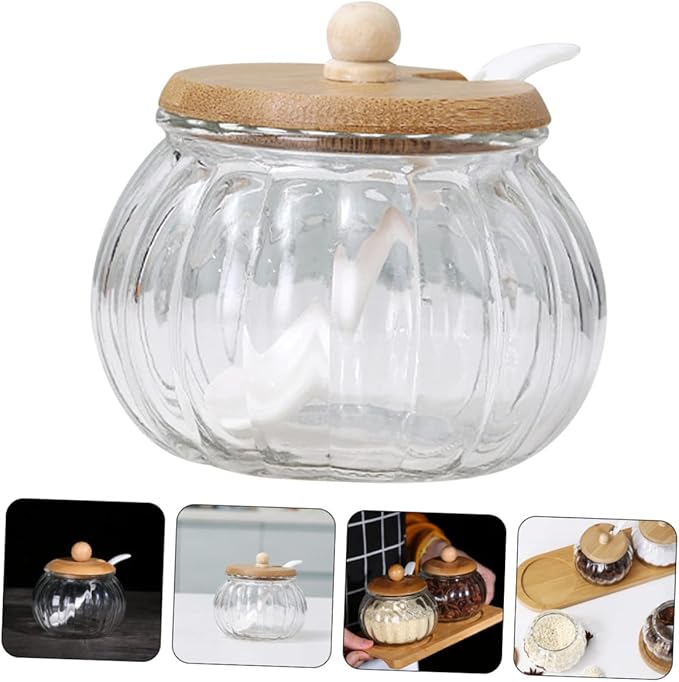 Ciieeo 1set Pumpkin-shaped Glass Sugar Dispenser with Lid Seasoning Jar for Sugar and Condiments Smooth Decorative Home Storage Container
