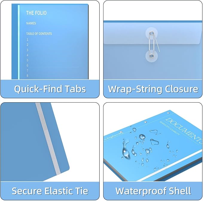 Important Document Organizer, Folders for Documents, Family File Folder Organizer with Elastic Band, Binder Organizer for Paper, Certificates, Passports, Photos, 1 pc