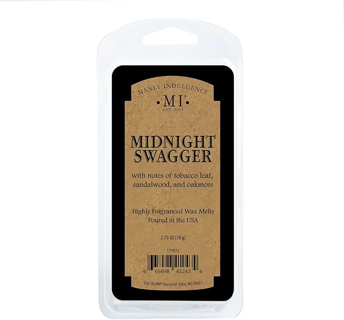 Manly Indulgence Midnight Swagger Scented Wax Melts, Wax Melt Warmer Cubes, Long Lasting Scented Wax Warmer Cubes, 4 Pack, 6 Cubes Each - Made in The USA