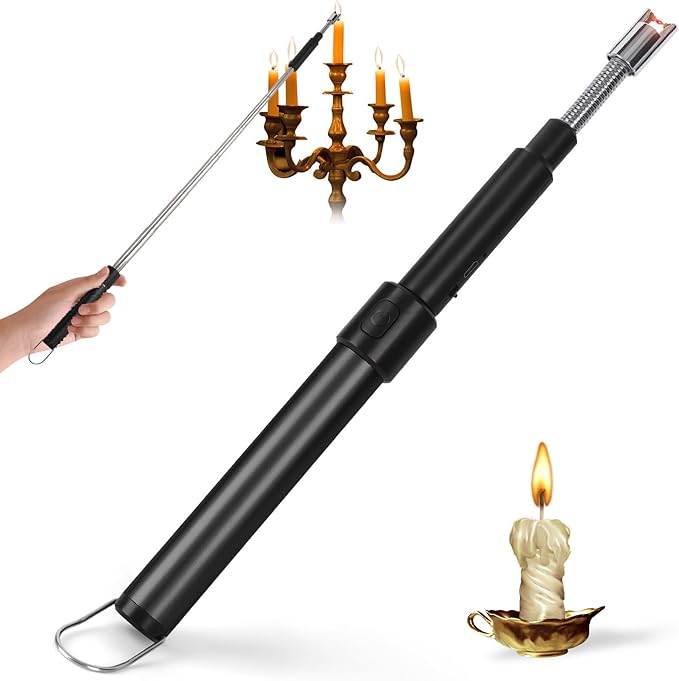 Navpeak Candle Arc Lighters Long Flexible Neck 70cm Rechargeable Telescopic Electric Flameless Lighter for Kitchen Fireplace Pilot Light BBQ Stove (Black)
