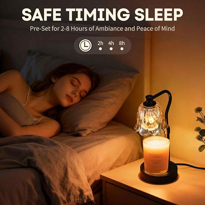 Candle Warmer Lamp with Timer and Dimmer, Adjustable Height Candle Warmer with 2 Bulbs for Living Room Bedroom Home Room Decor, Gift for Women, Metal Base