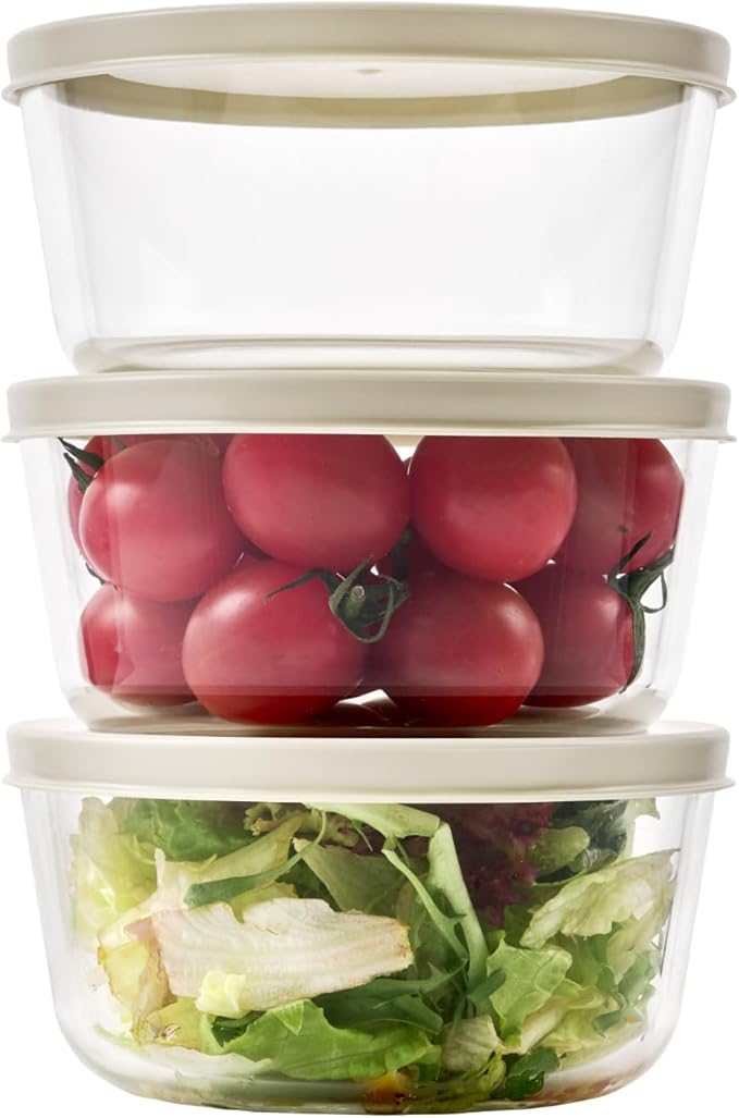 DURA LIVING Borosilicate Glass Food Containers - 6 Piece Set (2 cup) - Premium Storage Solution Microwave & Dishwasher Safe, BPA-Free Lids, White