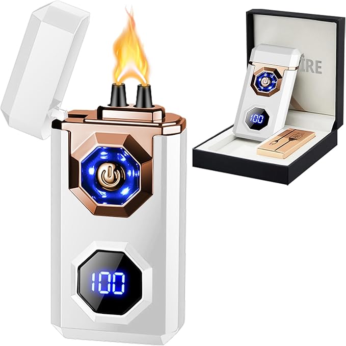 SKRFIRE Electric Lighter Rechargeable USB C Arc Plasma High Power Flame Cool Windproof Electronic Candle Lighter with LED Flashlight for Candle, Firework, Incense (Luminous White)