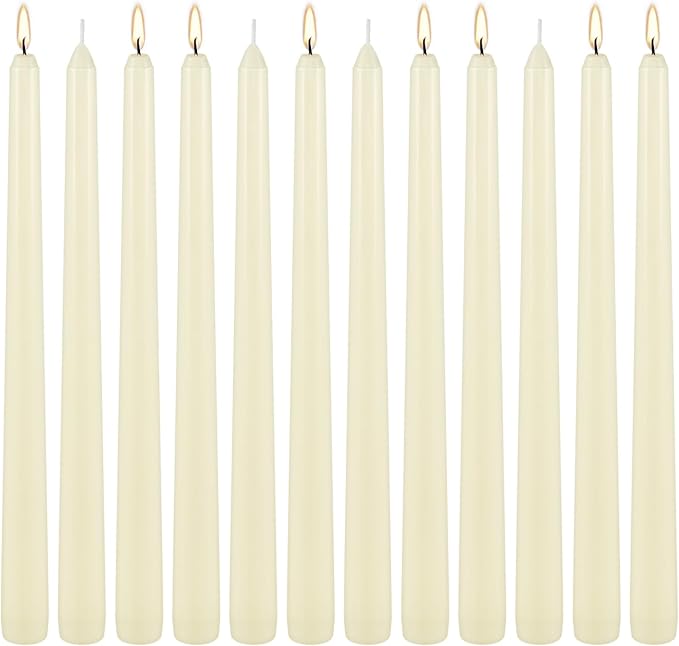 Ivory Taper Candle,12PACK Unscented 10 Inch Taper Candles-Dripless and Smokeless-8 Hours Long Burning Dinner Candle, Ideal for Halloween Taper Candles, Weddings, Dinner,Parties