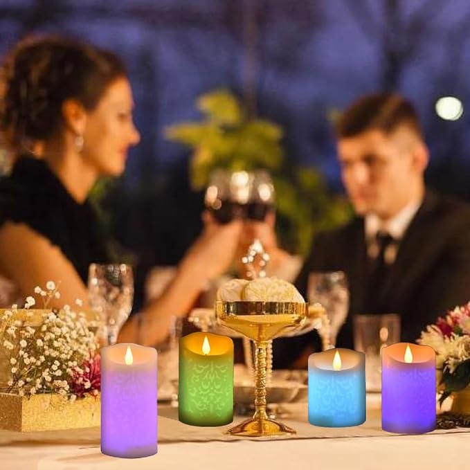 NICEME Rechargeable Color Changing Candles with Remote Timer USB Cable 3PCS LED Multi Colored Flameless Candles Battery Operated Real Wax USB Pillar Candles Flickering for Halloween Christmas Decor