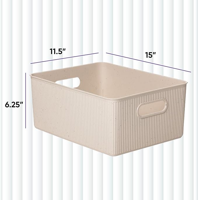Superio Eco-Friendly Decorative Plastic Basket Open Home Storage Bins Organizer Baskets, Large (4 Pack) Container Boxes for Organizing Closet Storage Bins for Shelves Drawer Shelf 15 Liter