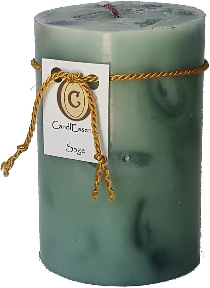 Handmade Scented Candle - Long Burning Pillar - Sage Scent (Small)