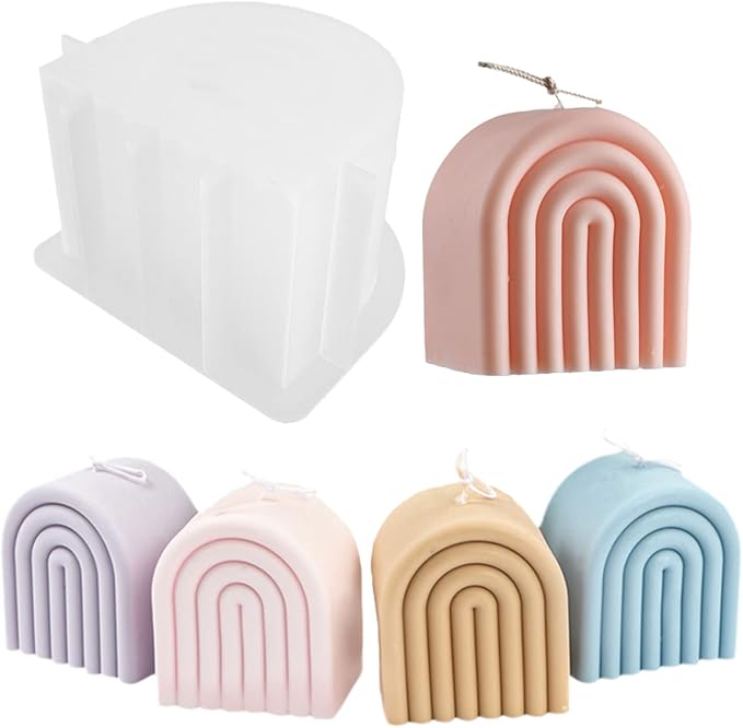 Geometric Rainbow Candle Mold, U-Shaped Arch Scented Mold, Bridge Aromath Wax Mould for Candle Soap Wax Cake Mousse Ice Cream Making (4 Ring Short, Single-Sided)