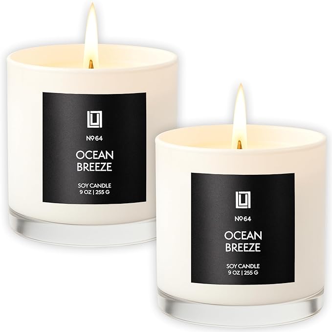 Lulu Candles | Ocean Breeze | Luxury Scented Soy Jar Candle | Hand Poured in The USA | Highly Scented & Long Lasting (9 Oz. 2 Pack)