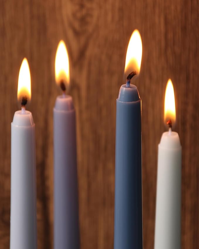 12-Inch Taper Candles 4 Pack - Tapered Candlesticks - Smokeless, Unscented, Long Burning - Hand Poured, Colored for Home Decor Wedding, Dinner - Blue