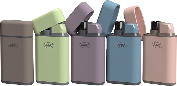 MK Lighter 5-Pack Torch Flame Pocket Lighters, Refillable and Multipurpose, Ideal for Candles, BBQ, Camping, and Everyday Use (Pastel-5PC)