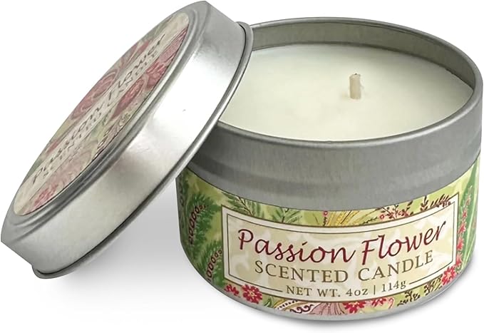 Greenwich Bay Hand-Poured Scented Candle in Decorative Tin – 4 oz/114 g Travel Candle with Lead-Free Wick, Vegetable Wax, Long-Burning Aromatherapy Gift, Single Wick – Made in USA (Passion Flower)
