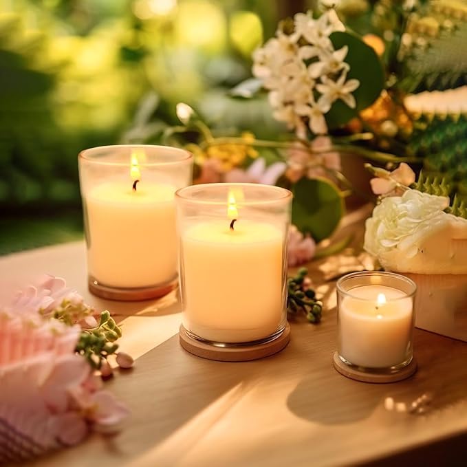 Set of 12 White Votive Candles for Home Décor Weddings Holidays Party and DIY, Unscented Soy Wax Candle Filled in Clear Glass