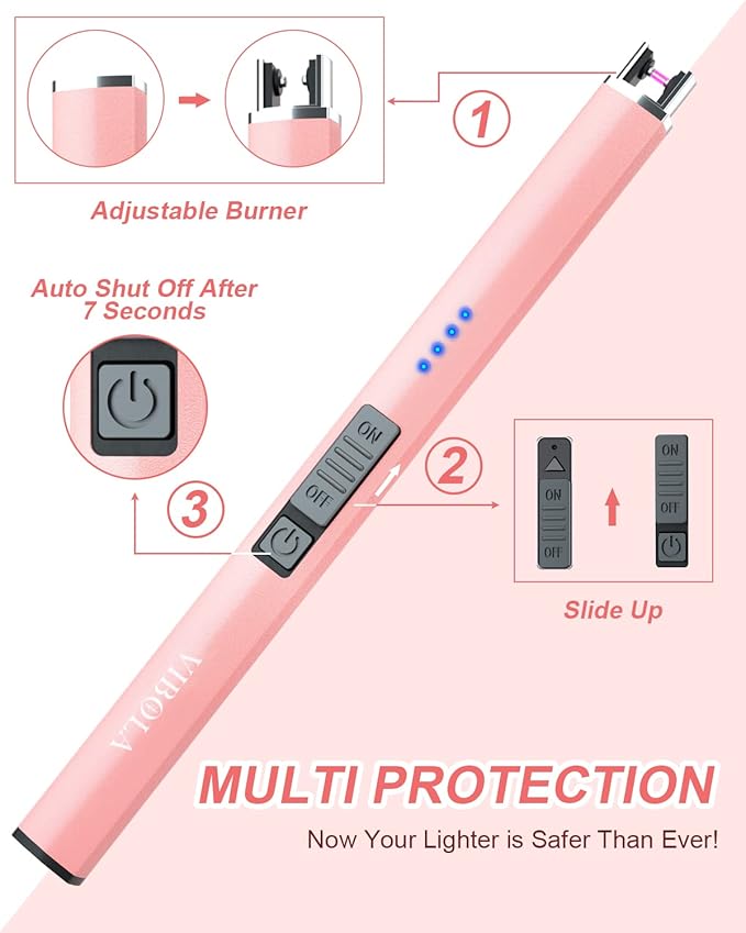 Rechargeable Lighter Electric Candle Lighters Arc Plasma Flameless Windproof USB Lighter Multi-Safety Protection (Rose Gold)