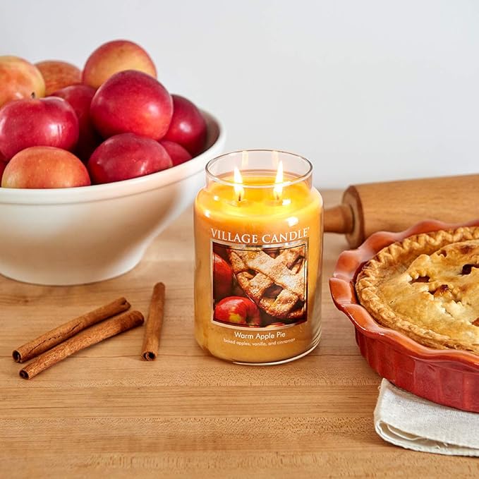 Village Candle Warm Apple Pie Large Glass Apothecary Jar Scented Candle,21.25 oz,Brown,(Pack of 6)
