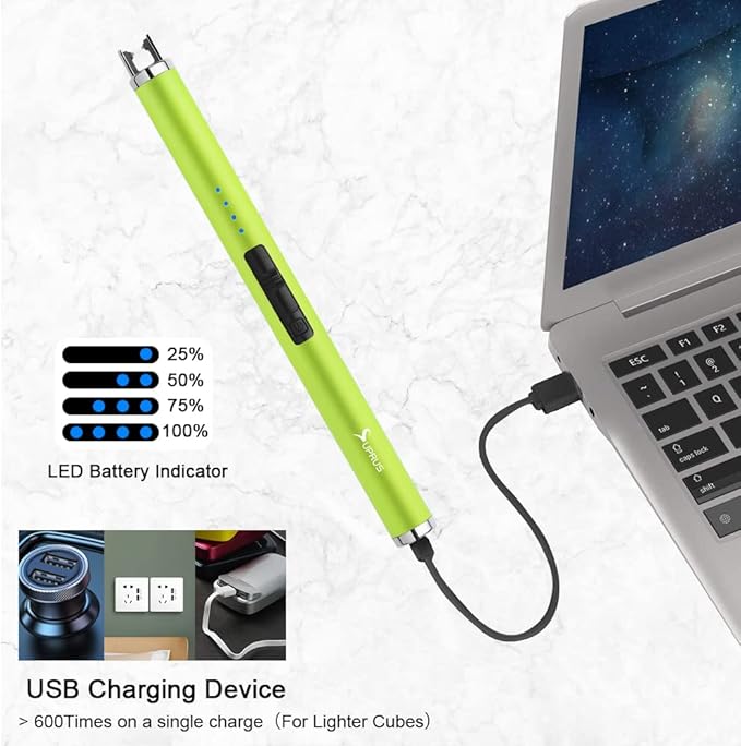 SUPRUS Fluorescent Lighter Glows in The Dark USB Lighter Rechargeable Windproof Pocket Size for Candle Cooking BBQ in Party