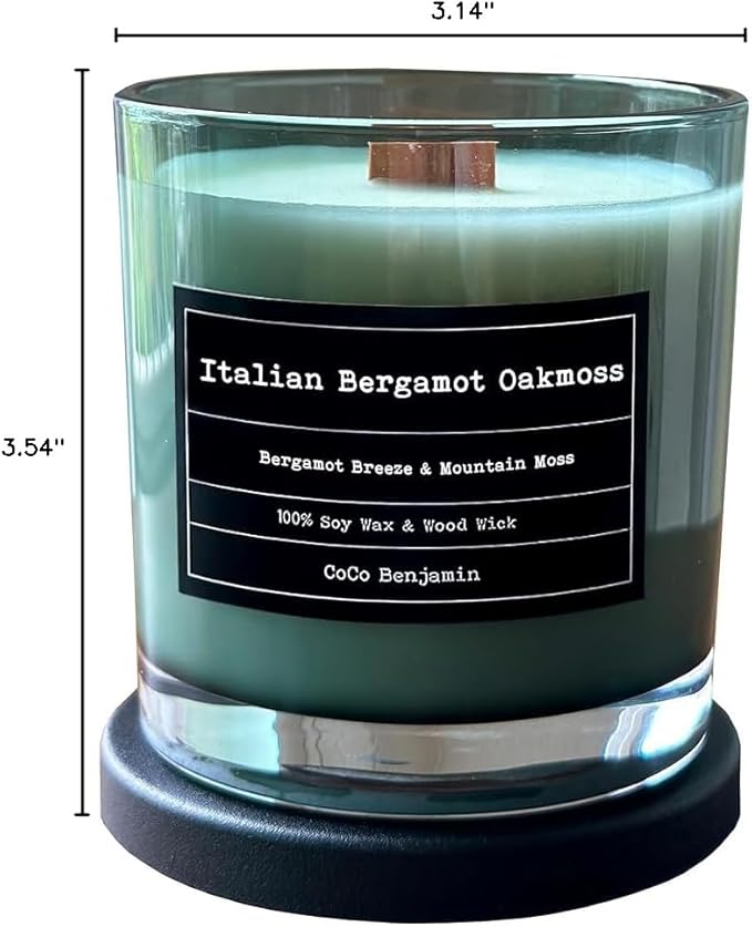 100% Soy, Highly Scented, Hand Poured Soy Candle (Italian Bergamot Oakmoss (Wooden Wick))