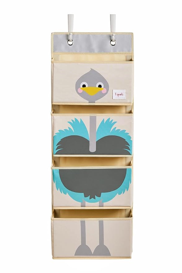 3 Sprouts Over The Door Baby Organizer - Essential Newborn Nursery Storage, Toy Organizer for Room and Closet - Bedroom Storage - Hooks Included, Ostrich
