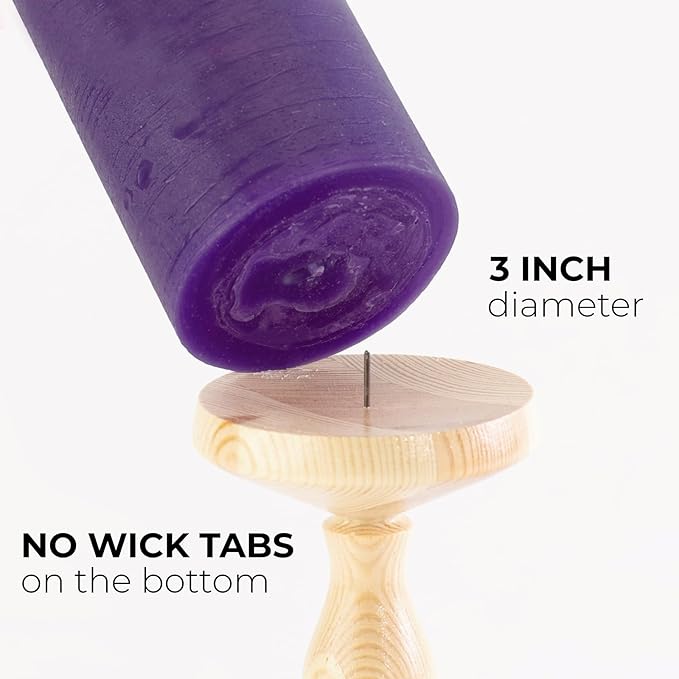 CANDWAX Purple Pillar Candles 3x8 Inch – Set of 2 Unscented Dripless Large Candles, Rustic Finish for Weddings, Events, Interior Styling