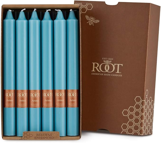 Root Candles Unscented Dinner Candles Premium Beeswax Blend Boxed Candle Set, 9-Inch, Sky, 12-Count