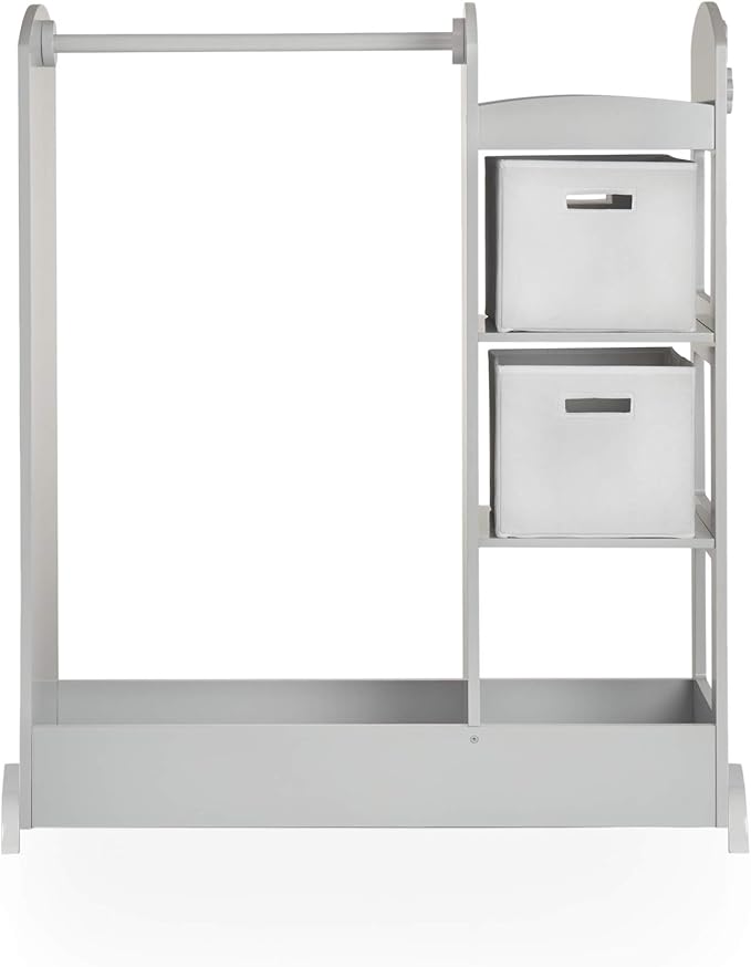 Guidecraft See and Store Dress-up Center – Gray: Kids Dramatic Play Storage Armoire with Mirror, Rack, Shelves & Bottom Tray - Toddlers Costume & Toy Organizer Furniture