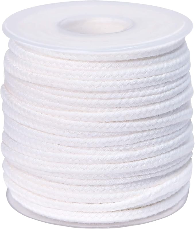 131 ft Braided Cotton Wicks 60 PLY for 6" Candle Pillars, Paraffin, Soy, Beeswax Candle Making, 200 PCS Wick Sustainer Tabs 14mm