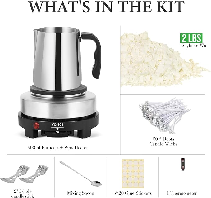 SAEUYVB Candle Making Kit with Wax Melter, Candle Wax for Candle Making - DIY Candle Making Supplies, Including 2lbs Soy Wax Flakes, Melting Pot, Electric Stove,Candle Kit for Adults, Beginnner
