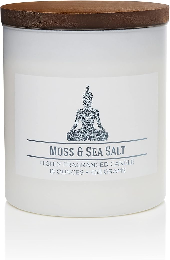 Carolina Moss & Sea Salt Scented Candle, 16 oz Wellness Relaxing Aromatherapy Candle, 2 Wick White Jar Soy Blend Wax, Candles for Home, 60H Burn - Made in The USA