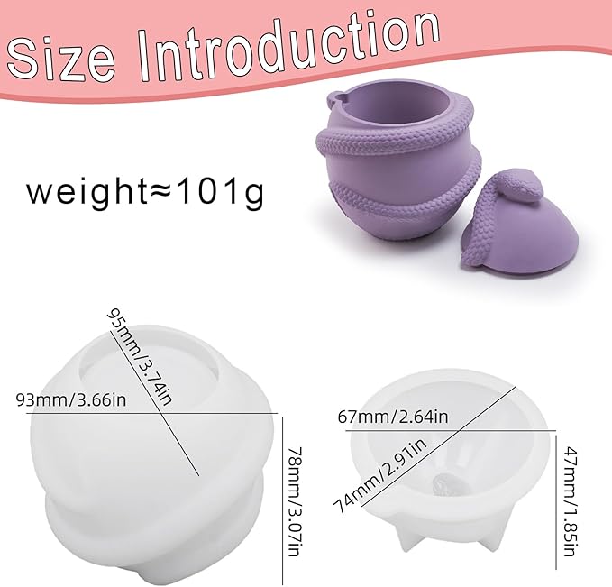 1Pc 3D Snake Egg Jar Resin Silicone Mold with Lid DIY Epoxy Casting Concrete Mold for Candle Making Halloween Home Table Decoration Candy Container Jewelry Storage Box Cosmetic Case Gifts