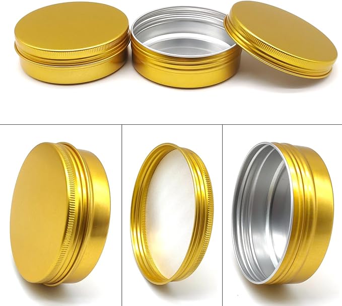 6pack 100ml Aluminum Tin Jars, 100 Gram Empty Travel Cosmetic Sample Container with Screw Cap Lid, 100g Gold Metal Tins Can for DIY Crafts, Lip Balms, Face Cream, Candle, Tea, Paint, Slime