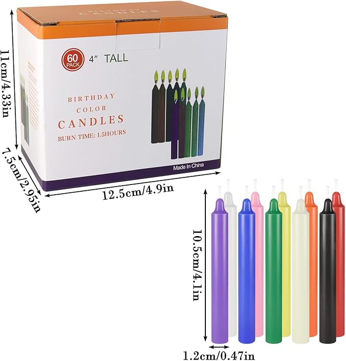 60 Pack 4 Inch Assorted Color Spell Chime Mini Taper Candles-10 Colours, Perfect for Rituals, Prayer, Meditation,Home Decor,Spiritual Practices, Wicca,Witchcraft Candle,Unscented Ritual Candles