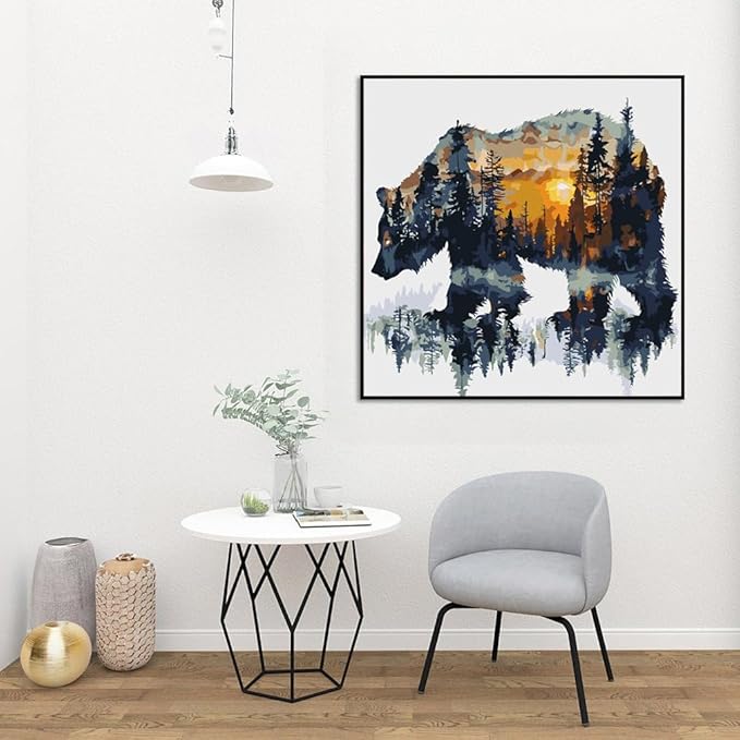 Paint by Numbers for Adults Forest Bear Paint by Numbers Kits for Beginner, DIY Acrylic Paint by Number on Canvas Easy Animal Paint by Numbers for Adults Home Wall Decor 16X16 Inch Without Frame