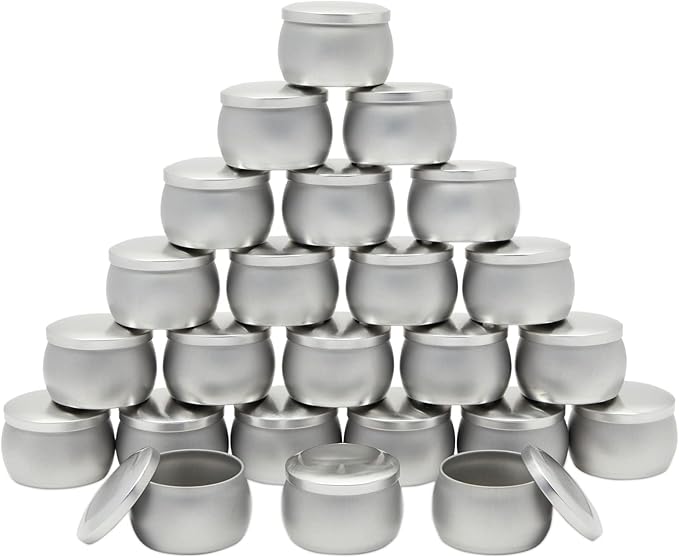 Bright Creations Candle Tins - 4 oz, 3 x 2 in, Silver, 24 Pack - Tin Cans with Lids & Tiny Containers for Wax Projects - DIY Candle Making Supplies