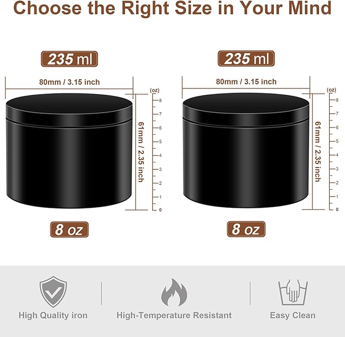 AOSWELE 24 PCS Candle Tins 8 OZ Bulk, Matte Black Candle Tins with Lids, Premium Empty Candle Jars, Small Container Tin Can for Candle Making, Sleek Candle Vessel DIY Candle Making Supplies Kit