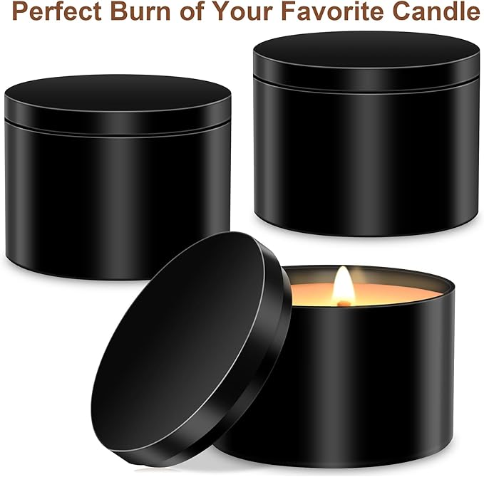 AOSWELE 48 PCS Candle Jars Bulk, 24 PCS 4 OZ & 24 PCS 8 OZ, Premium Empty Matte Black Candle Tins with Lids, Container Tin Can for Making Candles, DIY Vessel Candle Making Supplies Kit (Black)