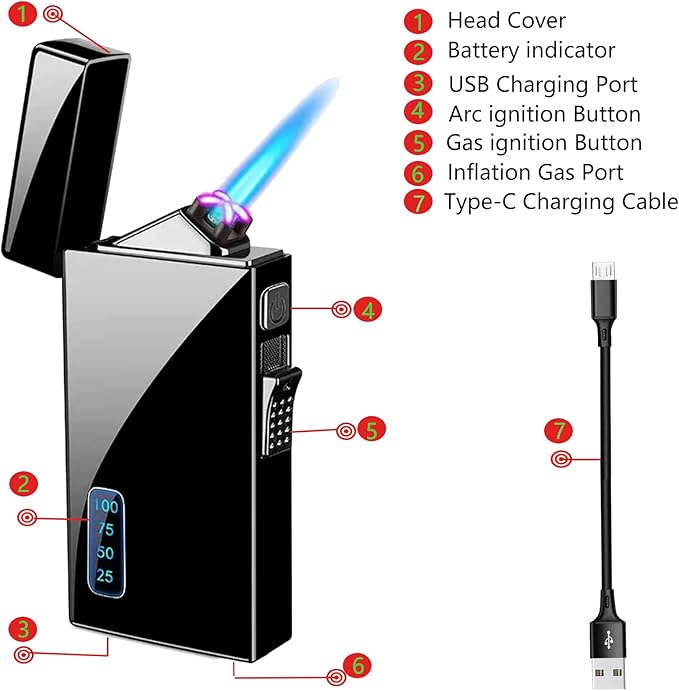 Black Dragon 2 in 1 Arc & Butane Lighter - Jet Flame Torch, USB Rechargeable, Windproof, Refillable for BBQs, Candles, Camping