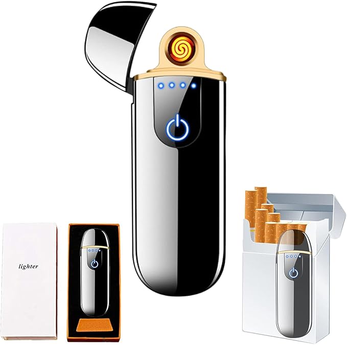 Electric Lighter, Smart Electronic Lighter, Mini USB Rechargeable Lighter Touch Ignition Windproof Flameless Lighter Lightweight Plasma Lighter with Power Indicator for Boyfriends Father Gifts (Black)