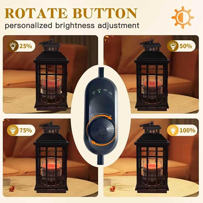 Candle Warmer Lamp with Timer, Farmhouse Enclosed Lantern Style for Jar Candles Under 4" in Diameter, Dimmable Auto Shut-Off Flameless Lamp, Housewarming Gift with 2 Bulbs (Coffee Gold & Black)