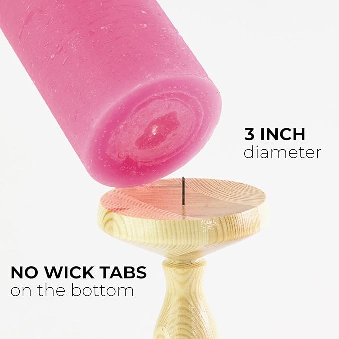 CANDWAX 3x3 Pillar Candles Set of 3 - Rustic Unscented Hot Pink Candles for Home Decor, Weddings, Gender Reveal Parties
