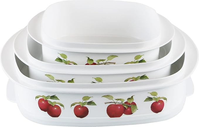 Reston Lloyd Nesting Microwave Containers, Set of 3, Adjustable Steam Vents, Airtight, Meal Prep, BPA-Free Plastic- Freezer & Dishwasher Safe, Cookware & Food Storage, Anyday Cookware, Harvest Apple