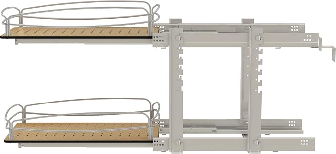 Rev-A-Shelf 2 Tier Pull Out Kitchen Cabinet Storage Organizer with Solid Bottom & Undermount Soft-Close Full Extension Slides, 54BK-12SC-2-1