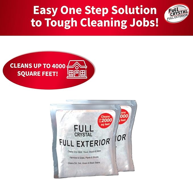 Full Exterior Refill Kit – Crystal Powder Outdoor Cleaner Packets, 8 oz, Each 4 oz Bag Makes Up to 640 fl oz, Non-Toxic, No Scrub, No Rinse Cleaning Solution