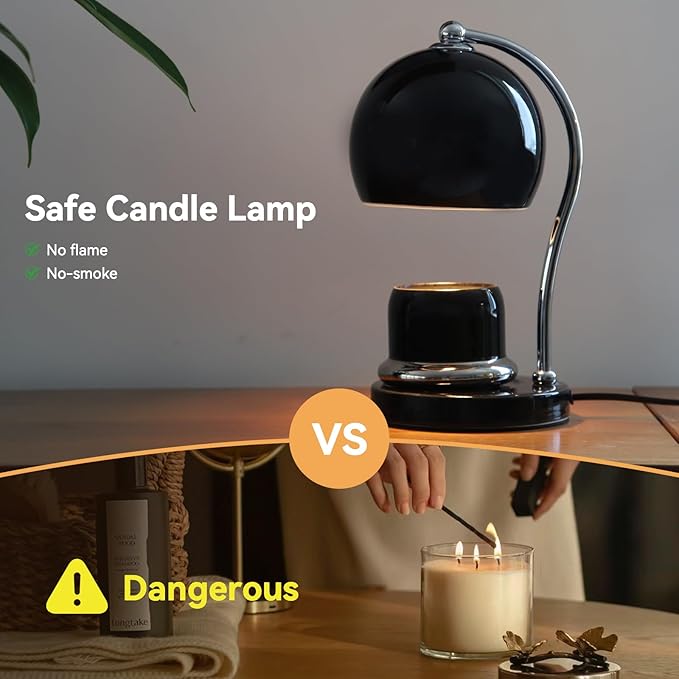 Ceramic Candle Warmer Lamp with Timer Dimmer Fit for Candle Jars, Modern Design with 2 Bulbs, House Warming Gifts, New Home Decor, Mother's Day, Birthday Gifts (Black)