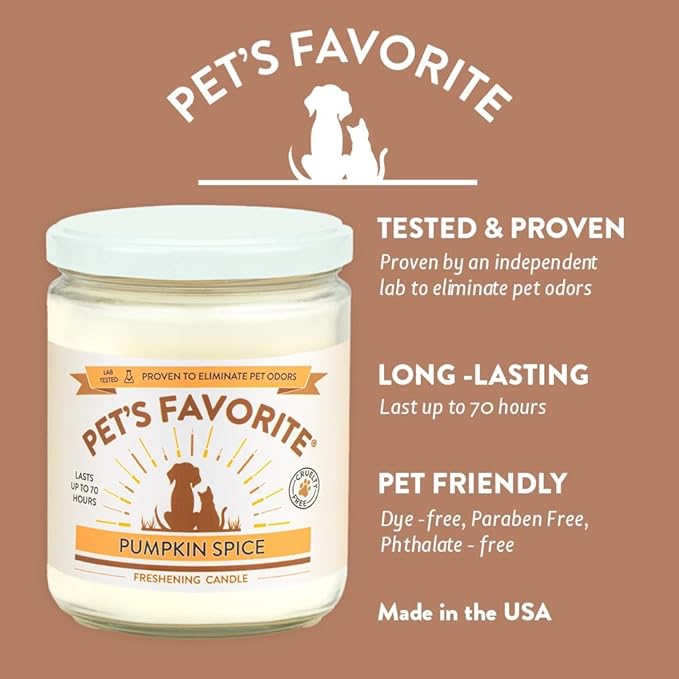 Pet's Favorite Pet Odor Candle, Clean Burning, Long Lasting Scented Candles with a Cotton Wick. (Pumpkin Spice and Forest Pine, Pack of 2)