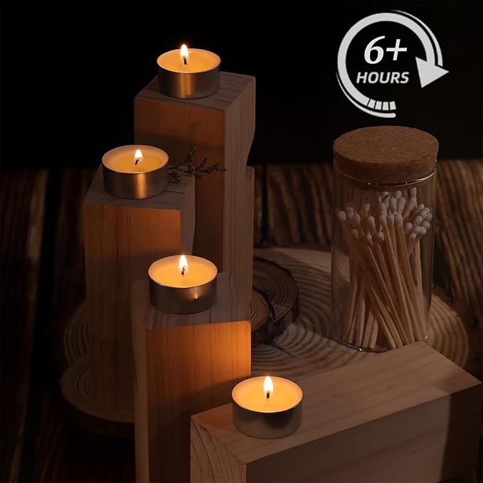 DEVI Soy Tea Lights Candles 50 Pack, Unscented White Tealight Candles Bulk-6 Hours Long Burning, Small Mini Tea Light Votive Candles-Burn Clean, Soy Wax Melts Emergency Tea Lights